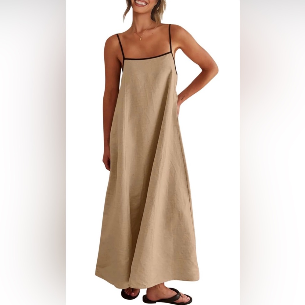 Amazon Beige Maxi Slip Dress with Black Piping